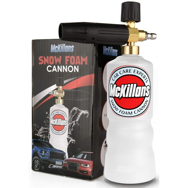 Cañón de espuma para hidrolavadora McKillans - Dispensador de jabón tipo lanza de nieve para lavado de autos con espuma gruesa ajustable - Incluye conector rápido de 1/4"