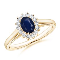 ANGARA Natural Princess Diana Inspired Blue Sapphire Ring with Diamond in 14K Yellow Gold for Women (Size-6x4mm) | September Birthstone, Anniversary, Jewelry Gift for Women | Natural Sapphire Ring