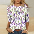 thumbnail image 2 of Ruimatai Women's Printed 3/4 Sleeve T-Shirt Round Neck Casual Blouse Loose Fit Comfortable Fashion Top for Home Daily Wear, 2 of 5