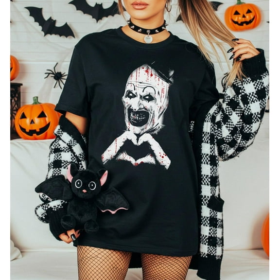 Art The Clown Terrifier T-Shirt, Scary Horror Clown Shirt, Creepy Heart Hands Tee, Spooky Slasher Fan, Halloween Horror Movie