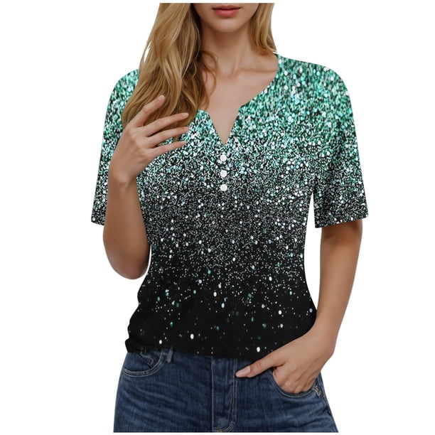 Blusas de Manga Corta para las Mujeres Impresas Cuello Redondo Casual Top, Blusa de Algodón de Imitación para el Hogar Y Diario