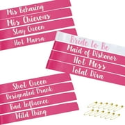 Bridal Party Sash Set for Bachelorette Celebrations, Maid of Honor and Bridesmaids Team Gear, Hot Pink and White, Perfect for Hen Parties and Bridal Showers, 12 Count