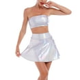 thumbnail image 5 of Women's 2Piece Metallic Outfit Shiny Off Shoulder Crop Top + Silver Mini Skirt Dress Alien Costume Rave Clubwear L Holographic Silver, 5 of 8
