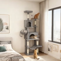 PawHut Large Cat Tower with 2 Condos, 80" Multi-Level Cat Tree with Hammock and Sisal Scratching Posts for Multiple Indoor Cats, Dark Gray