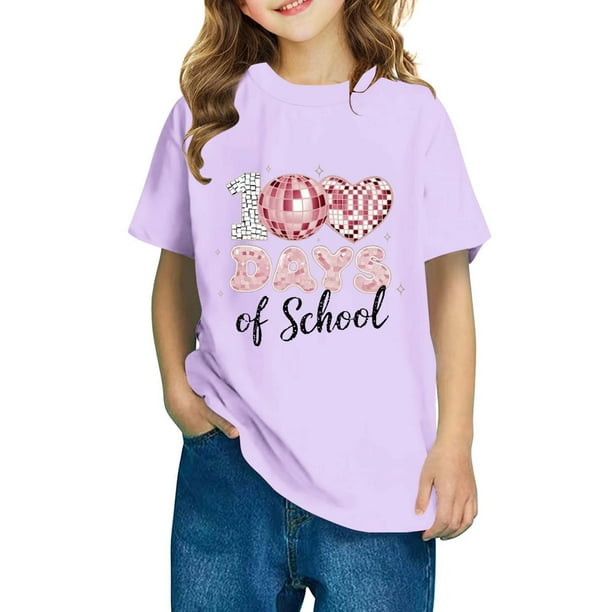 Fiudx Camiseta con Estampado Escolar, Bonita Camiseta de Cuello Redondo, Tela Suave y Transpirable, Ropa Informal, Conjunto de Verano para Niñas, Ropa Escolar Diaria, de 3 a 14 Años, Un Regalo de Mod