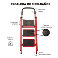 thumbnail image 4 of Escalera Tipo Banco 3 Peldaños Plegable Antiderrapante Portatil Rojo, 4 of 5