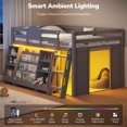 thumbnail image 3 of Low Loft Bed Twin Size with LED Lights and Montessori Storage Bookshelf, Twin Loft Bed Frame with Secret Play Space, Toy Box, Safety Guardrails and Stairs, Wood Twin Beds for Boys/Girls,Grey, 3 of 9