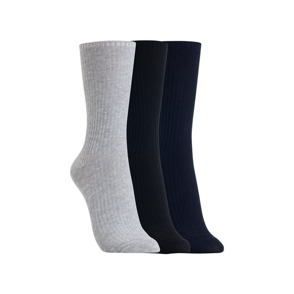 Clarks Women's Ribbed Crew Socks 3 Pair, Navy/Lt Grey/Dk Grey, Women's 4-10 Shoe