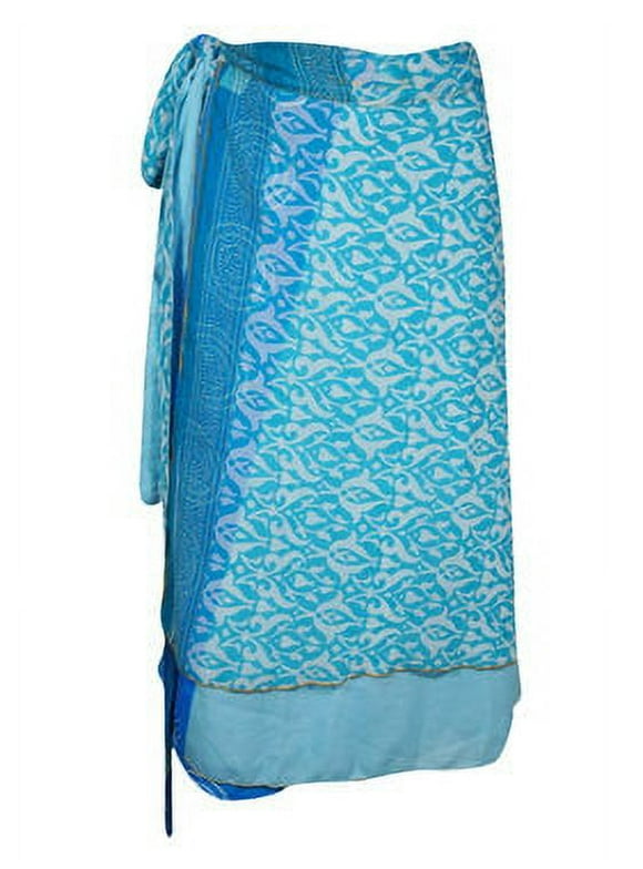 Mogul Womens Wrap Skirt Blue Floral Skirt One size