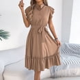 thumbnail image 2 of HBGVBA Casual Midi Dress for Women,Short Sleeve Dresses,Solid Color Sleeve with Belt Elegant Midi Length Dress, 2 of 5