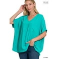 thumbnail image 2 of Zenana Women & Plus V Neck Woven Airflow Dolman Short Sleeve Blouse Top with Front Pocket, 2 of 4
