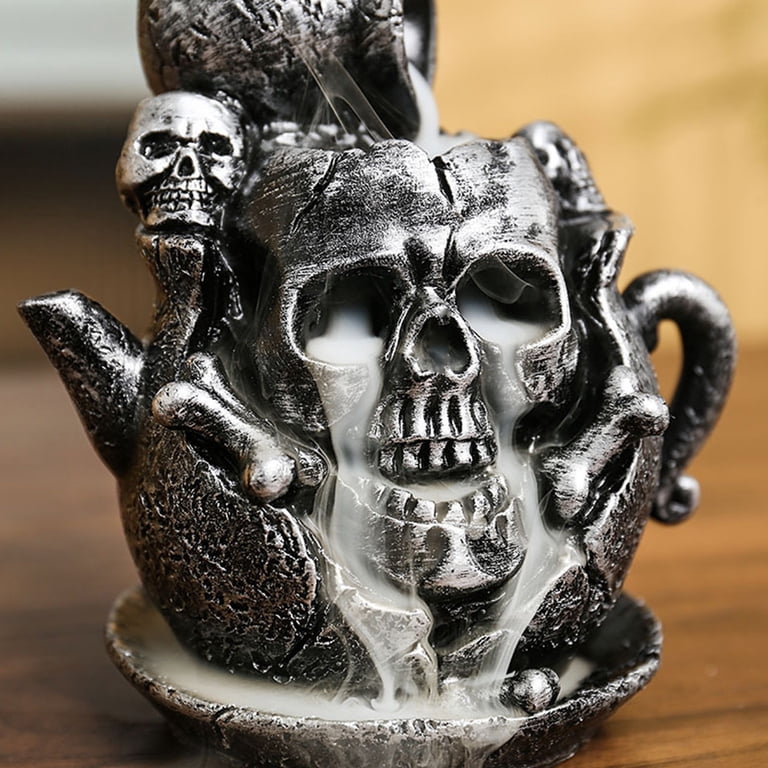 Harliver Skull Decor Backflow Incense Burner, Resin Gothic Smoke