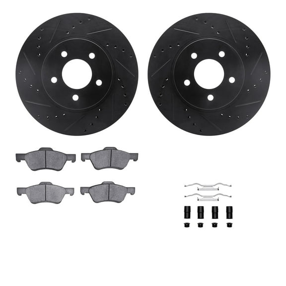 Dynamic Friction Company Front Brake Rotors-Drilled and Slotted-Black with 5000 Advanced Brake Pads includes Hardware 8512-54172