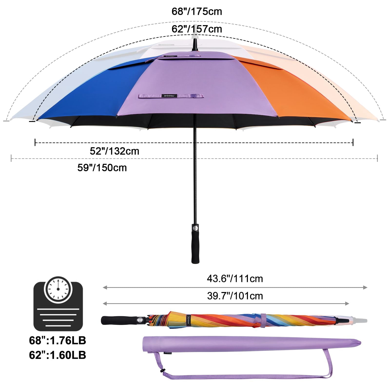 G4Free 47/54/62/68 Inch UV Protection Golf Umbrella Auto Open Vented Double Canopy Oversize Extra Large Windproof Sun Rain Umbrellas