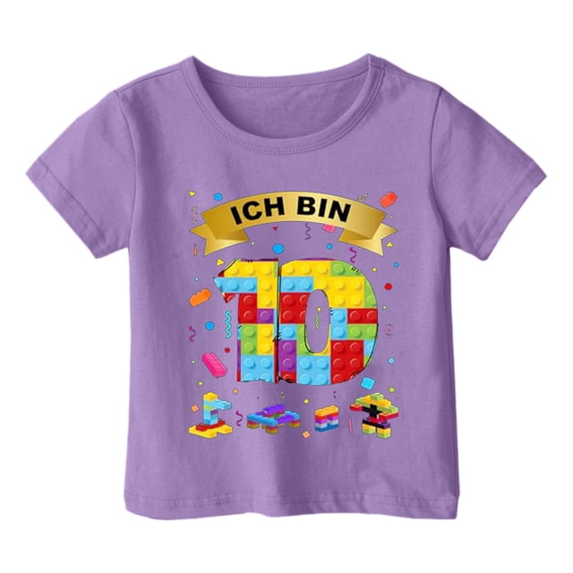 Zhuashum Hauts Garçon 12-13 Ans T-Shirt d'Anniversaire Manches Courtes Col Rond Été Graphique Basique Tee Combinaison Douce Violet