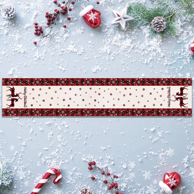 Promotion Sale! Christmas Decorations Christmas Decorations Embroidery Double Deer Linen Table Flags Party Table Decorations Creative Embroidered Tablecloths, Household Antependium Clearance Sale