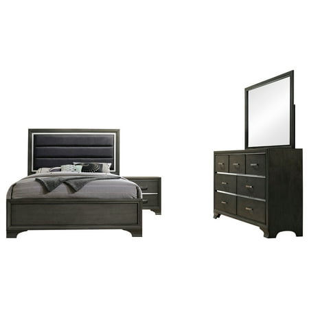Sonata 4 Piece Bedroom Set Queen Gray Wood Faux Leather Sonata 4 Piece Bedroom Set Queen Gray