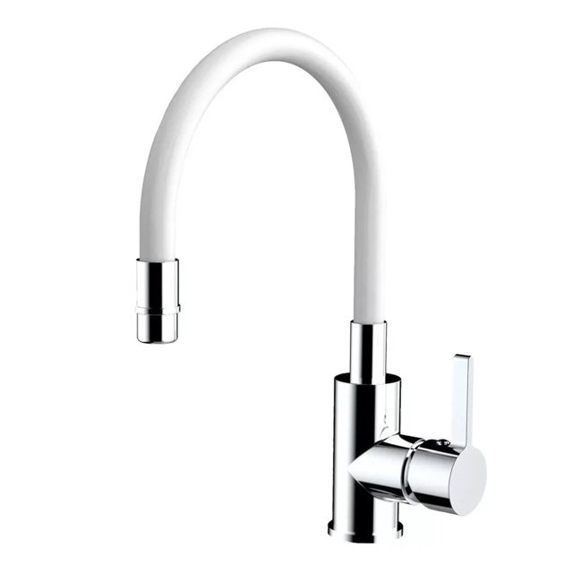Llave Monomando Fregadero O Tarja Cocina Flexible 50 Cm Rubinett Laton Solido Blanco