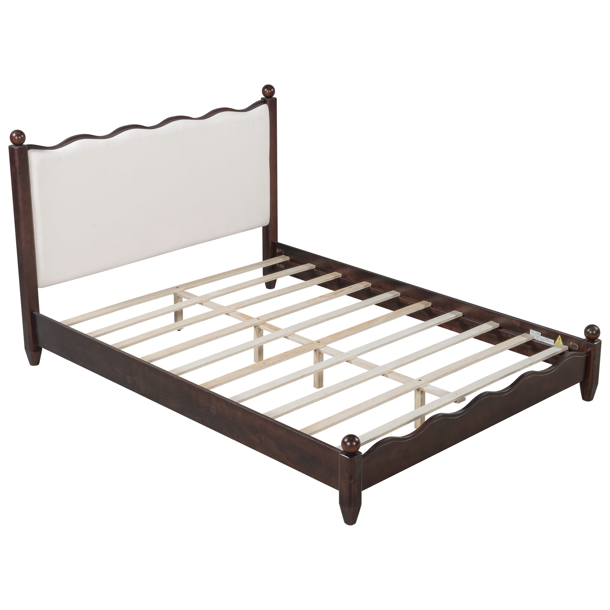 Euroco Wood Queen Size Wood Platform Bed with Upholstery Headboard, Espresso