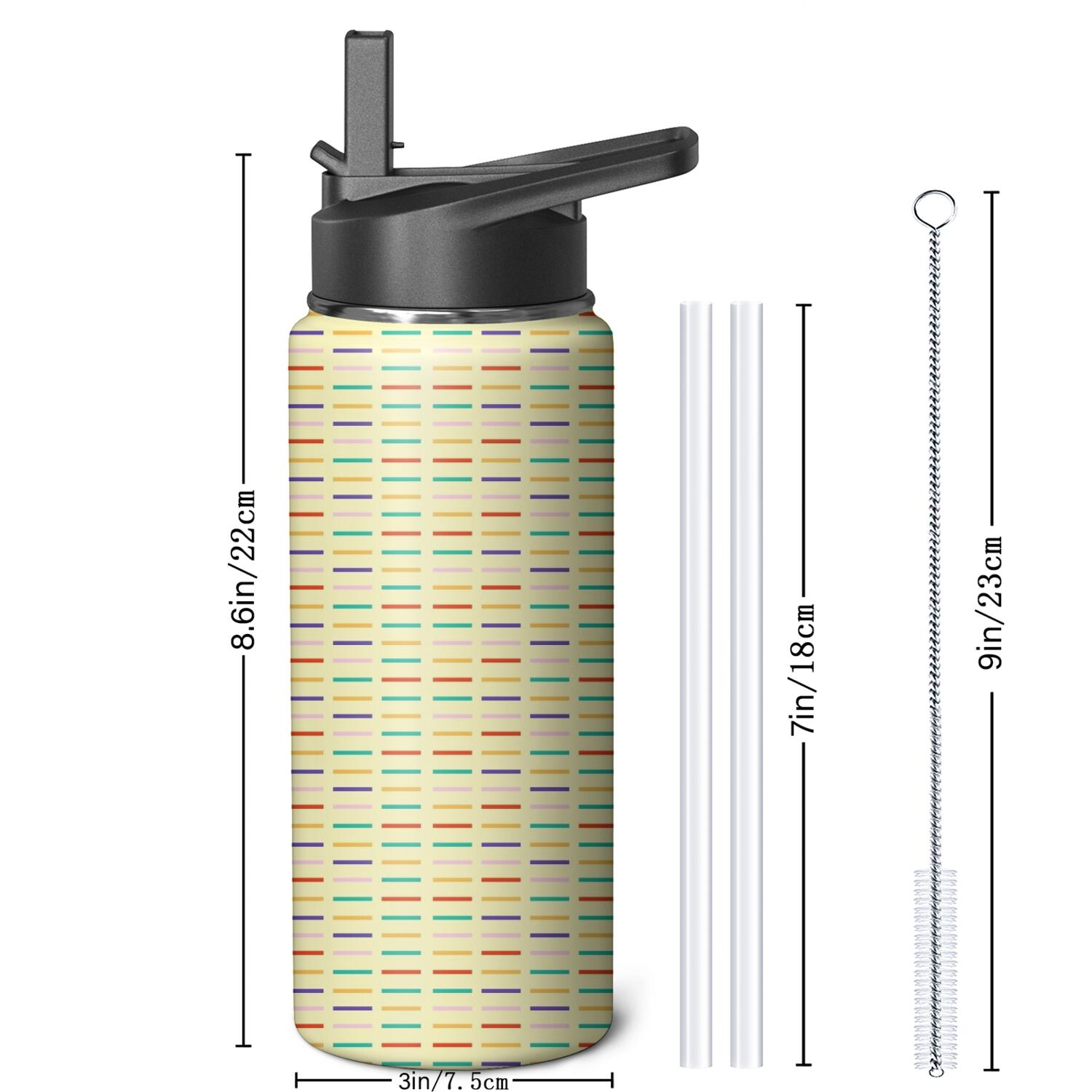 Modern 18 oz Insulated Stainless Steel Water Bottle with Straw & Cleaning Brush , Leakproof, BPA-Free, 304 Stainless Steel, Wide Mouth, Travel Mug for Car, Gym, Office