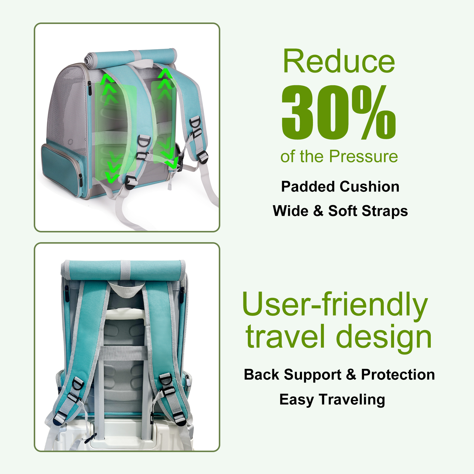 Halinfer Breathable Bird Carrier Backpack with Standing Perches and Metal Tray, Green