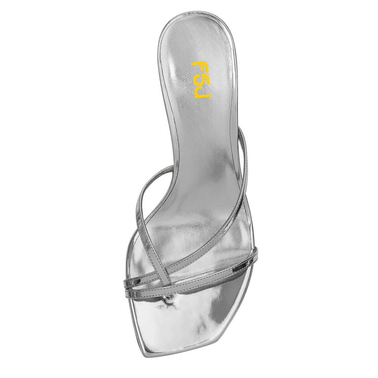 strappy silver dress sandals Women's New Stilettos Ankle Strap Silver Square Toe Stiletto Heel Dress  Sandals, Suitable For Weddings, Banquets, Fashion Versatile,Summer Sandals