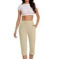 thumbnail image 4 of Owordtank Capri Pants for Women Wide Leg High Waisted Casual Lounge Summer Office Work Pants with Pockets, 4 of 7