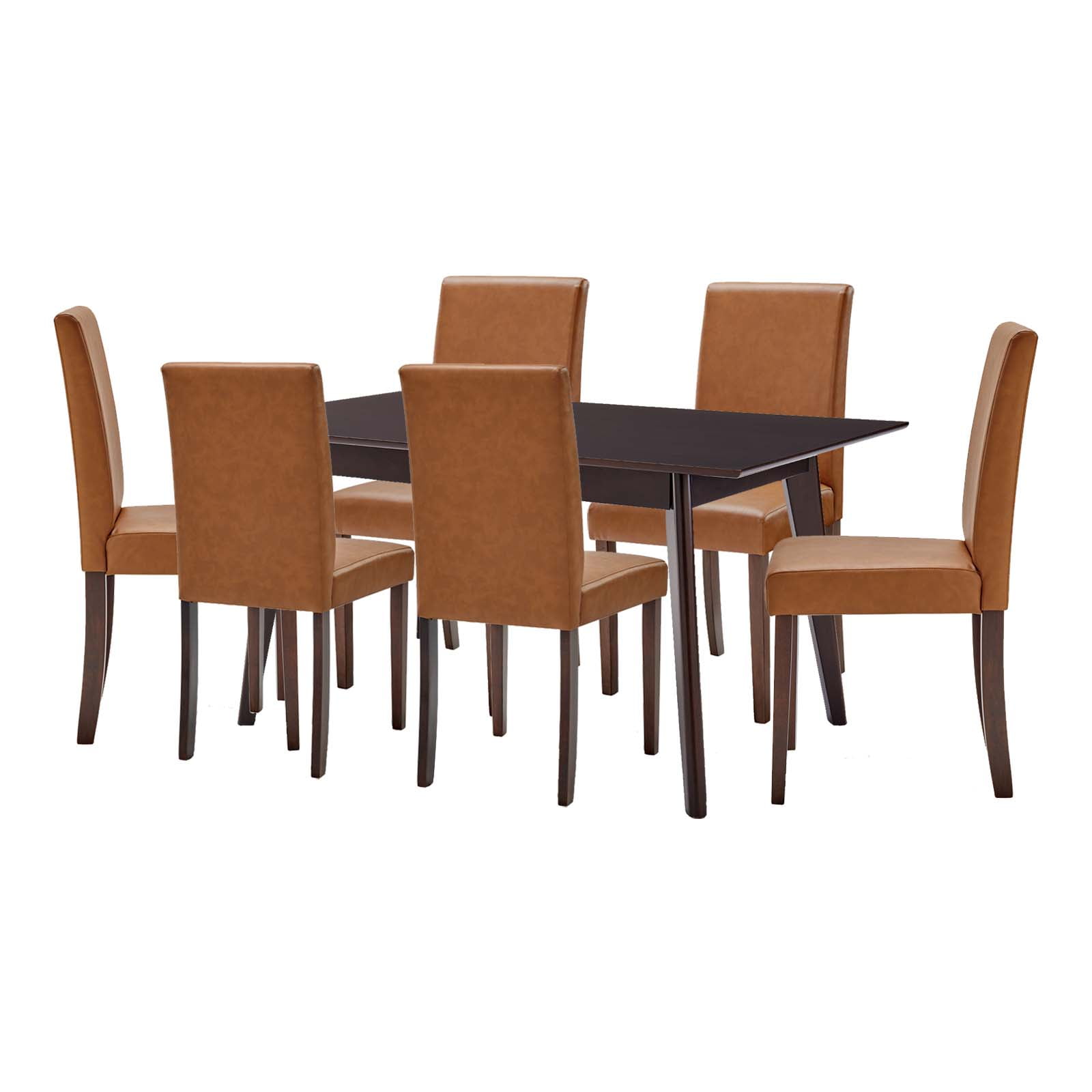 Side Dining Chair and Table Set, Faux Leather, Drak Brown Tan, Modern