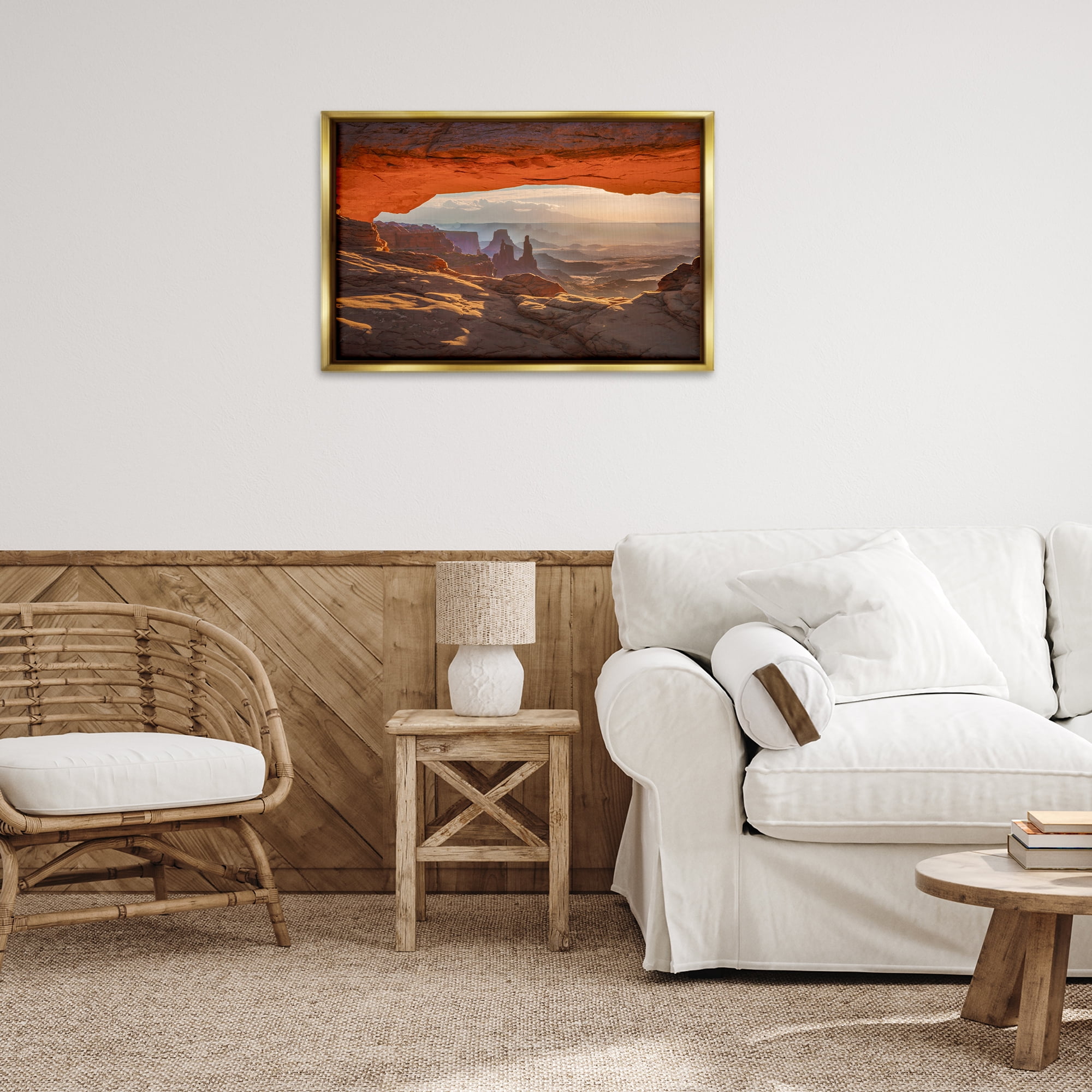 Stupell Industries Under Canyon Rocks View Landscape & Nature Photography Gold Floater Framed Canvas Art Print Wall Art, 31 x 21