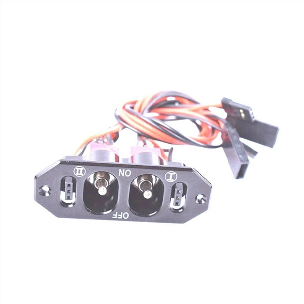 Interruptor RC Dual Heavy Duty para Aviones de Gas Viene con Salida de Carga de Batería Fabricado en Aluminio CNC en Color Negro Anodizado