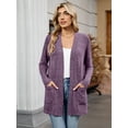 thumbnail image 3 of Chiclily Women's Open Front Cardigan Shirt Loose Thin Knit Long Sleeve Lightweight Coat for Fall with Pockets, Purple Size 2XL, 3 of 8