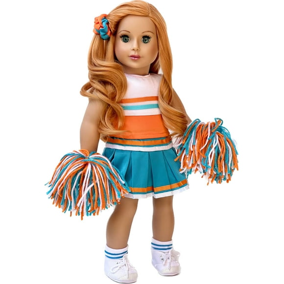 - Cheerleader - 6 Piece Cheerleader Outfit - Blouse, Skirt, Headband, Pompons, Socks and Shoes - Clothes Fits 18 Inch Doll (Doll Not Included)