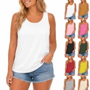 Plus Size Tank Tops for Women Summer Casual Sleeveless Scoop Neck Soft Stretchy Basic Shirts