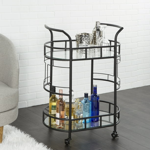 Better Homes & Gardens Black Metal and Glass Serving Bar Cart Walmart
