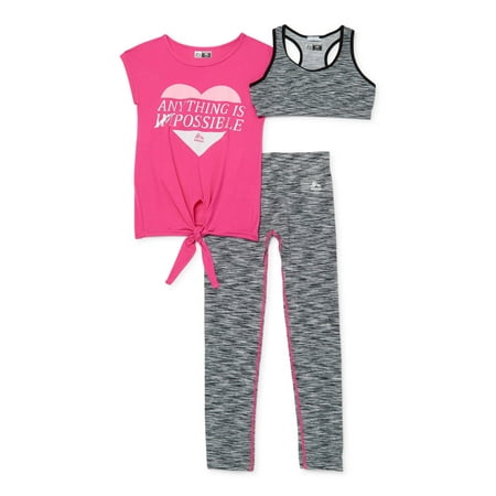 RBX Girls' 7-12 Graphic Active Tank Top, Space Dye Sports Bra and Capri Leggings, 3-Piece Active Set