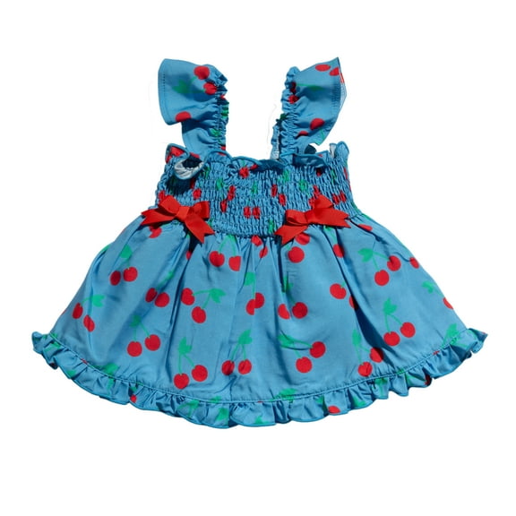 Oodles Blue Tart Cherries Spring Ruffled Dog Dress, XS