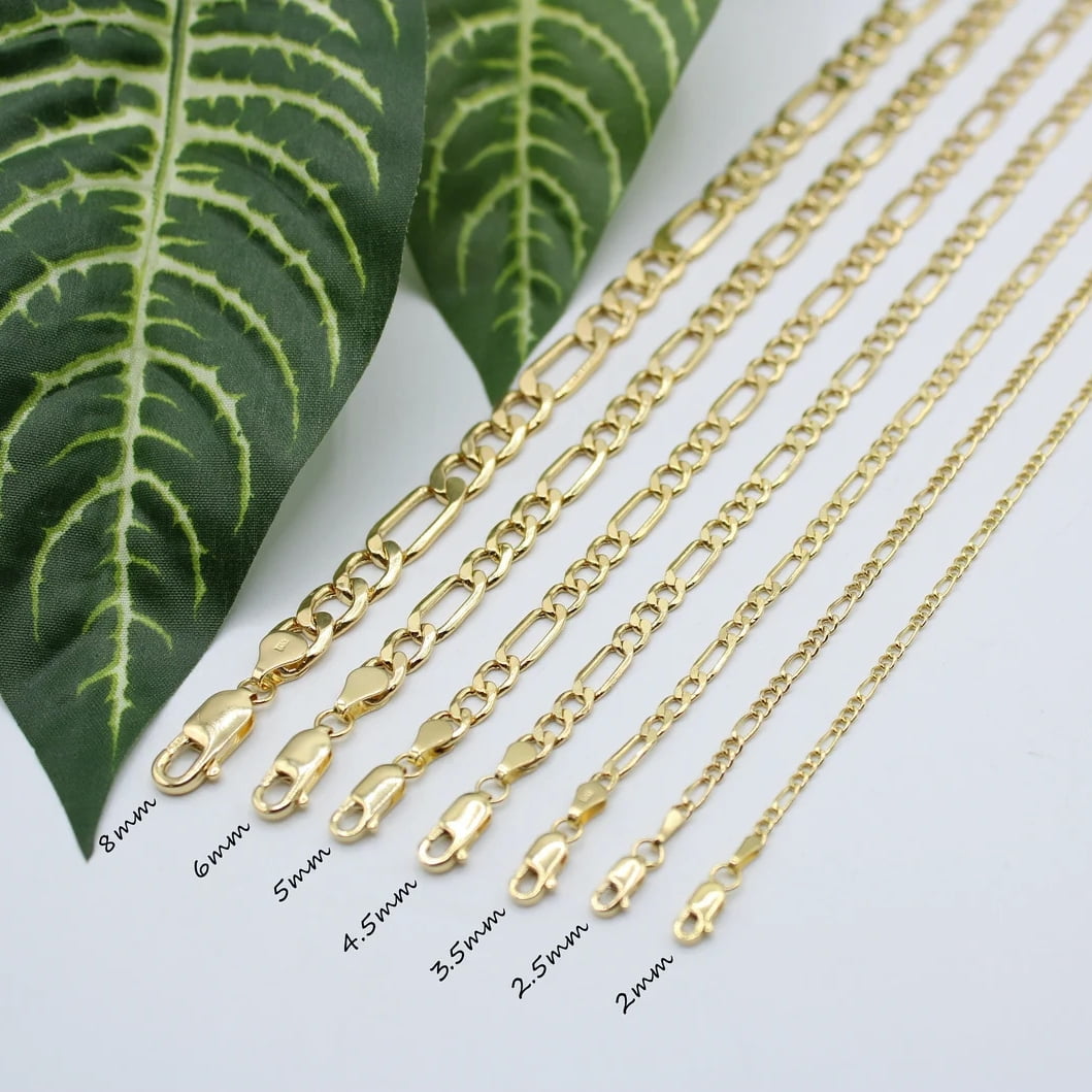 10K Yellow Gold 3MM Hollow Figaro Link Necklace Chains 16" - 24",Real 10K Gold, Next Level Jewelry