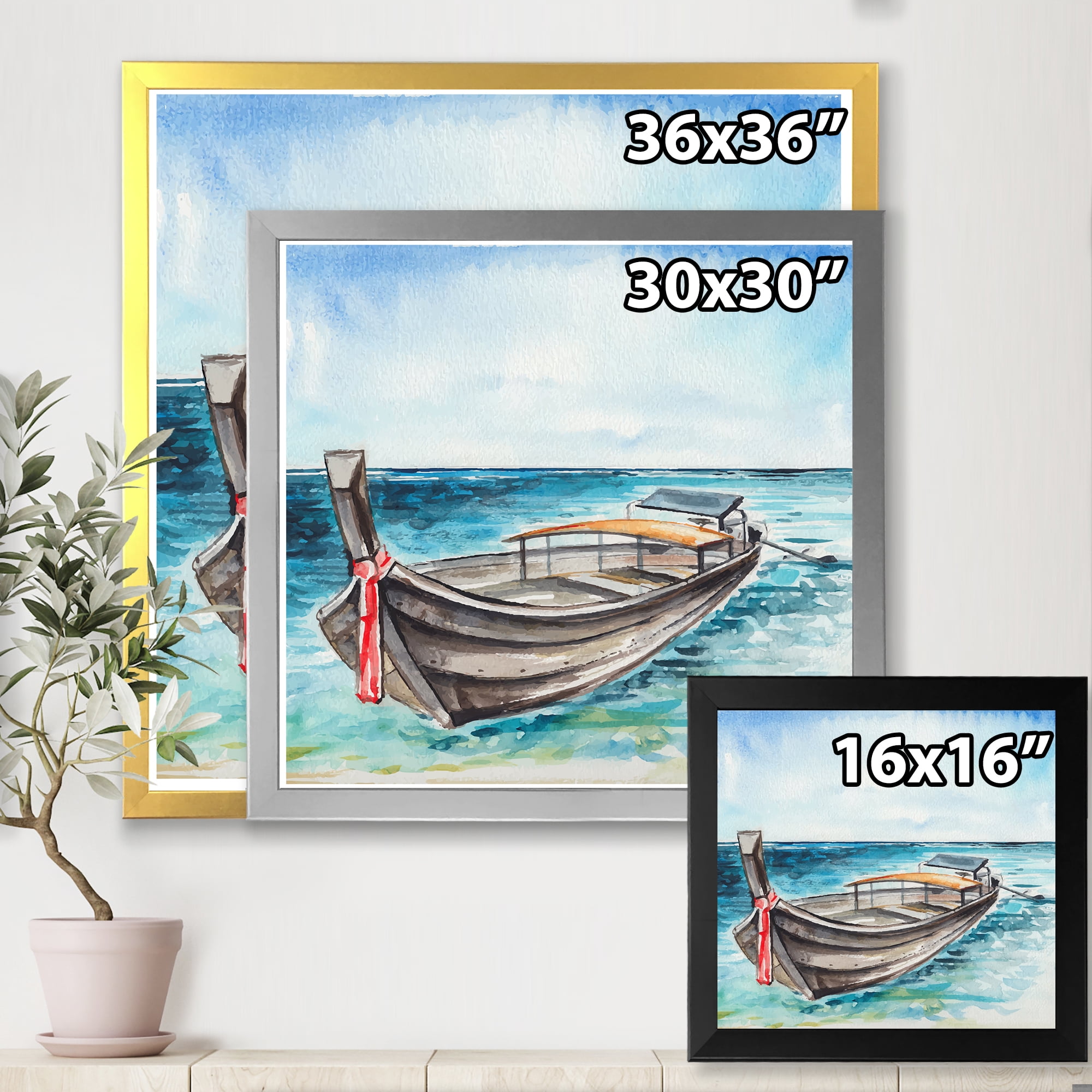 Designart 'Little Boat At The Lake Shore' Nautical & Coastal Framed Art Print