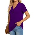 thumbnail image 6 of Otvok Short Sleeve T-Shirts for Women's Casual Solid V Neck Button Tunic Basic Summer Tops Shirt, 6 of 6