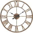 thumbnail image 4 of Reloj de pared grande con números romanos de 20.0 in, silencioso, funciona con pilas, de cuarzo, redondo, de metal, para decoración del hogar, loft, sala de estar, granja, color dorado antiguo, 4 of 5
