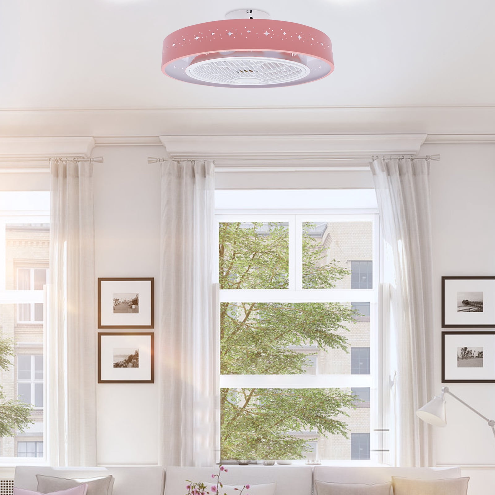 21.65 Inch Starry Ceiling Fan Light with Remote Control Dimmable LED Flush Mount Light with Hidden Blades