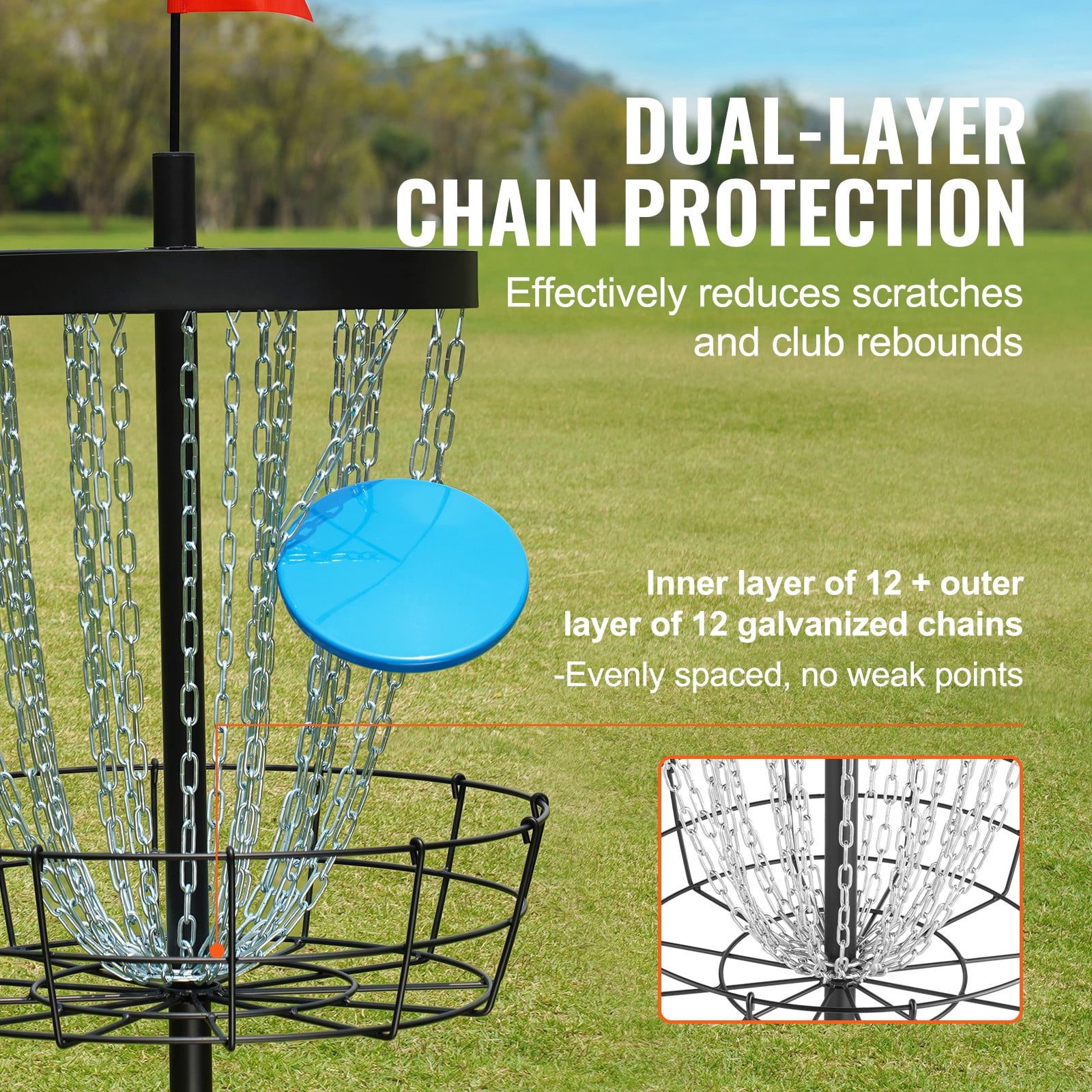 KFFKFF 24-Chains Disc Golf Basket Portable Disc Golf Catcher Black Hole Practice
