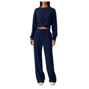 BOBOGOJP Womens 2 Piece Outfits Sweatsuits Long Sleeve Oversized Lounge Sets Tracksuits Athletic Clothing Sets (Navy,S)
