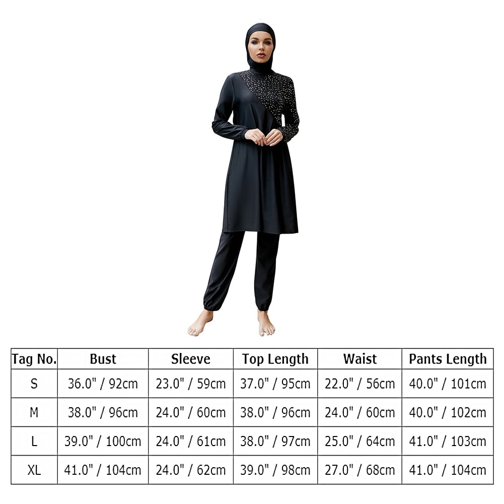 IBTOM CASTLE Muslim Swimsuits for Women Modest Islamic Arabic Swimwear Burkini Full Cover Hijab Top Pants Swimming Cap Bathing Suits S Black Dots
