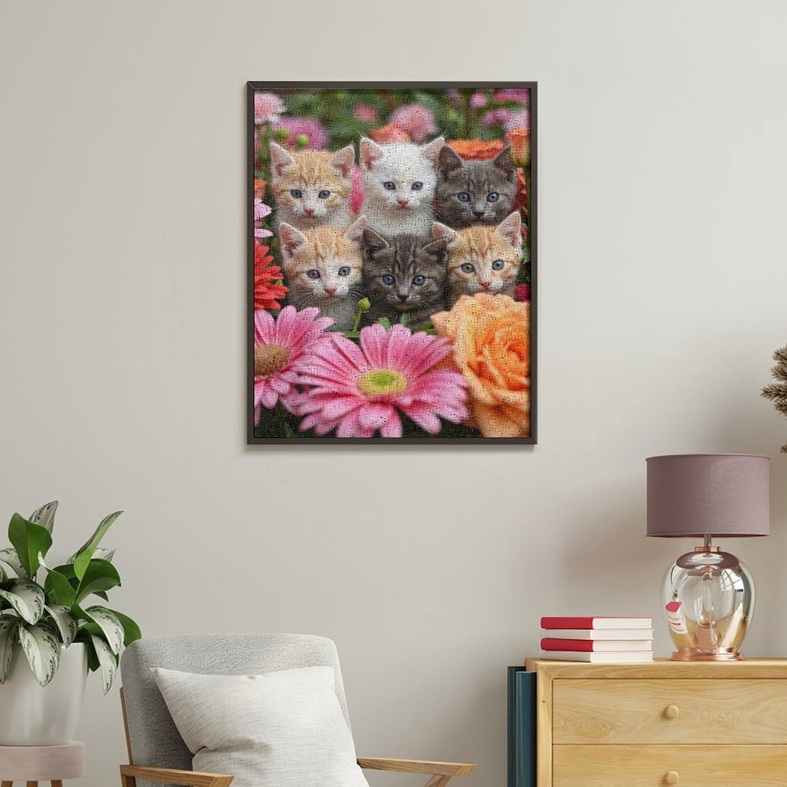Paint By Numbers Kit for Adults Beginner - DIY Adorable Kittens Colorful Floral Scene Canvas Painting Kits for Adults, Frameless Paint By Number for Adults for Home Wall Decor 16x20 Inch