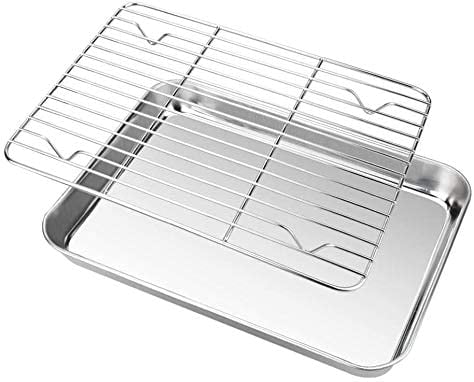 P&P CHEF 10.5 Inch Deep Baking Pan with Lid Heavy Duty & Dishwasher Safe Non-toxic & Healthy Stainless Steel Toaster Oven Rectangle Cake Pan for Family Gathering/Birthday/Picnics 