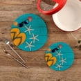 thumbnail image 2 of Ocean Beach Seashell Starfish Sunglasses Flip Flop Blue Wood Summer Pot Holders Trivets, 2 PCS Round Cotton Thread Weave Potholders for Kitchens Hot Pads Table Mats Coasters for Hot Dishes, 2 of 7