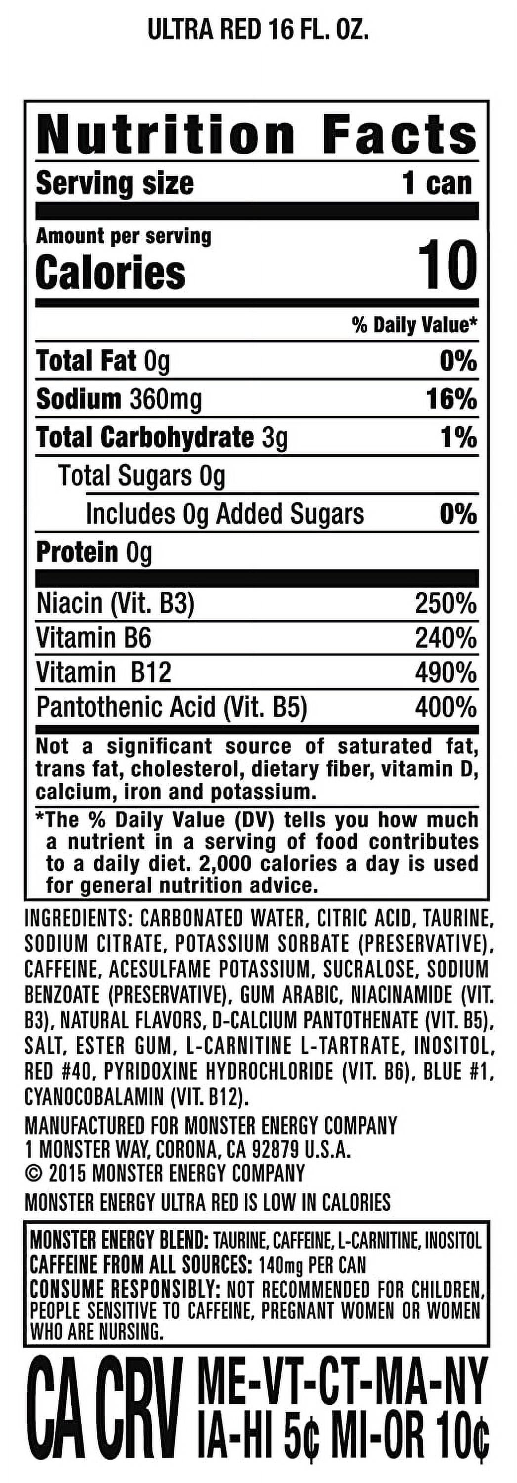 Monster Energy  Zero Ultra Variety  : Ultra Red, Zero Ultra , Ultra Blue, Ultra Sunrise. 16 ounce. (Pack of 16)