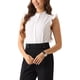 thumbnail image 4 of INSPIRAR CHIC Blusas de Body con Volantes para Mujeres, Camiseta de Cuello Alto, Manga Corta, con Botones, Color Blanco, 4 of 6