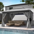 thumbnail image 3 of LAUSAINT HOME 10'x13' Outdoor Patio Gazebo, Heavy Duty Semi-Permanent Gazebo Tent with Double Roof, Mosquito Netting & Privacy Curtains, Metal Frame Backyard Canopy for Garden, Lawn, Party, Gray, 3 of 12